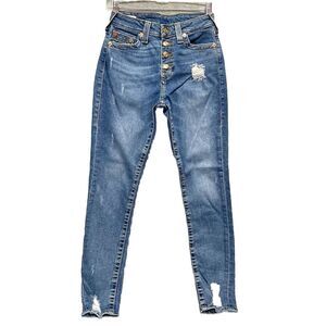 True Religion Jennie Curvy High Rise Skinny Women's Distressed Jeans Size 27